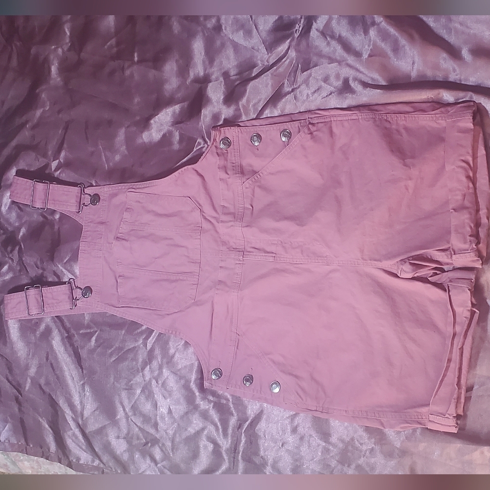 BLUE MOUNTAIN Women's Canvas Bib Shortall Overall Shorts Color Pink Solid - Picture 2 of 8